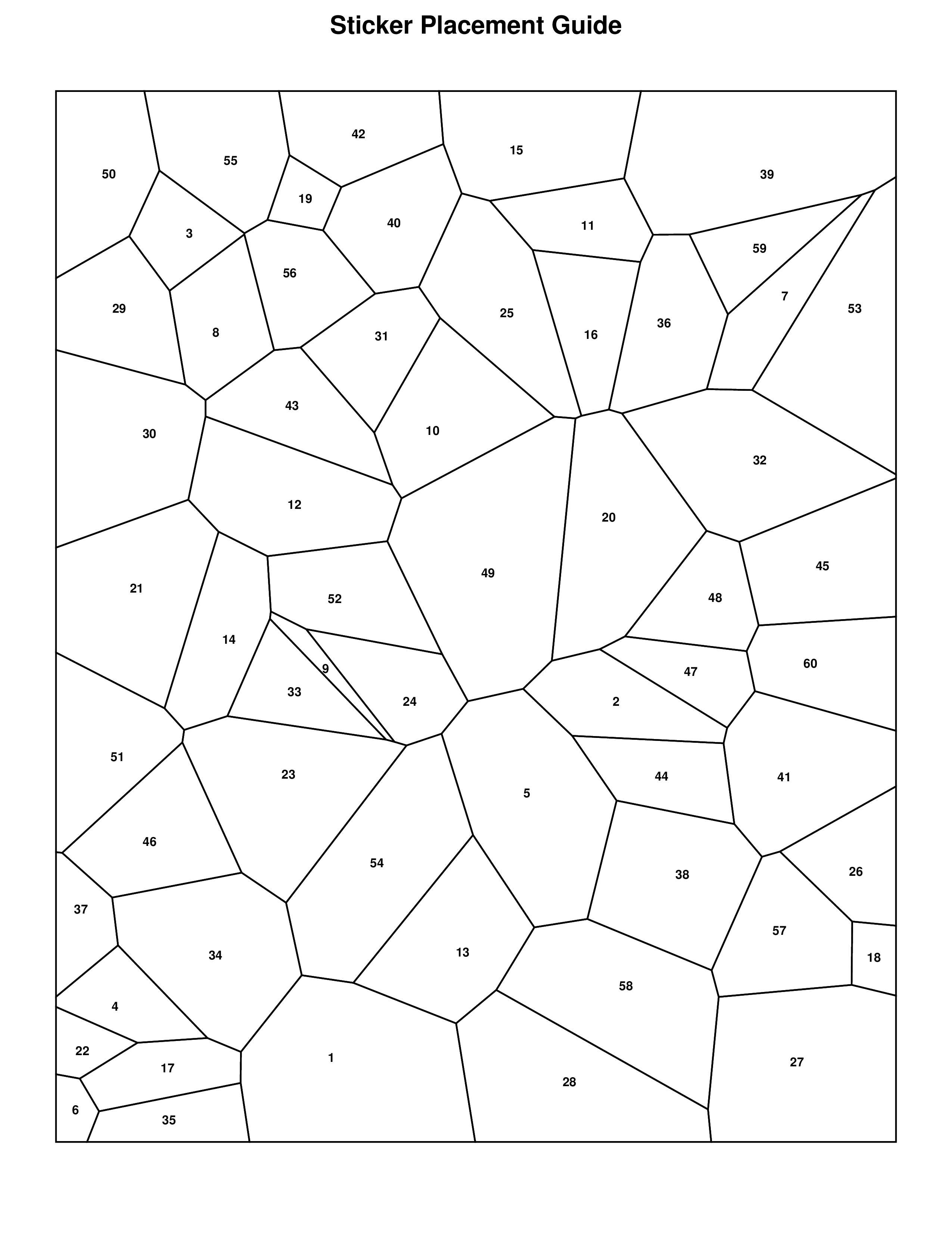Placement Guide - Numbered outlines showing where each sticker goes