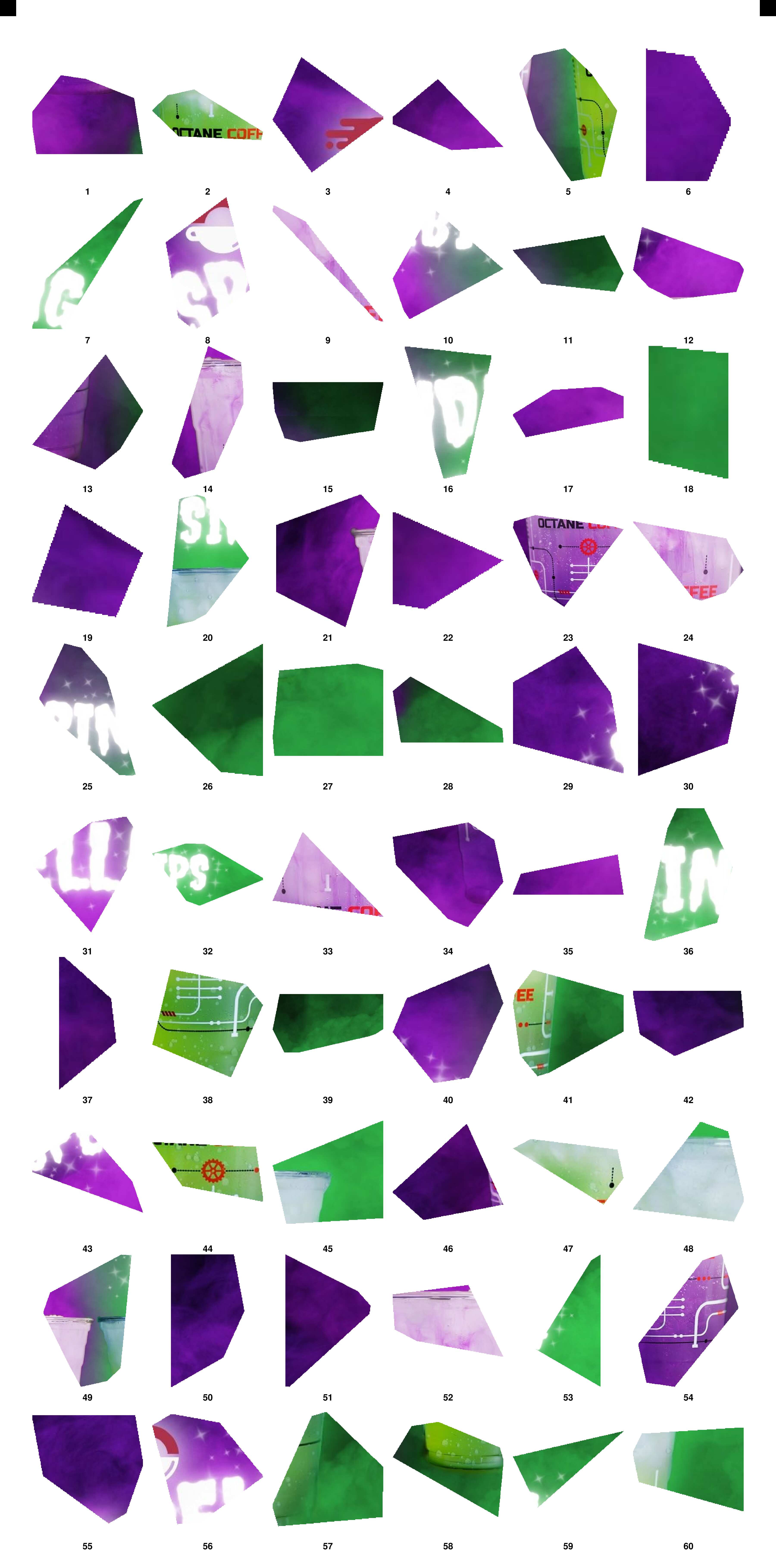 Kiss-cut sticker sheet with 60 numbered pieces